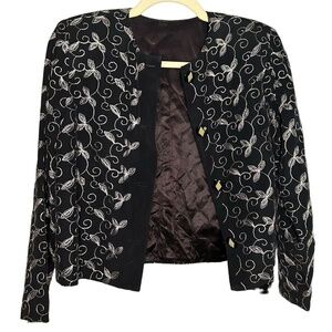 Vintage Black Blazer with Lavender Patterned Embroidery